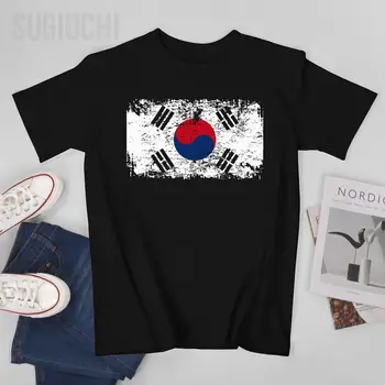 Vyrai Pietų Korėjos vėliava Vintage Tshirt Tees O-neck marškinėliai Moterys Berniukai 100% medvilniniai trumpi marškinėliai Unisex Nation Apply All Seasons