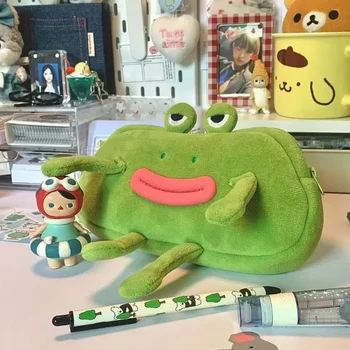 Desktop Organizer Big Mouth Frog Pen Bag Large Capacity Cosmetic Pouch Pencil Cases Plush Zipper Stationery Pouch School Office