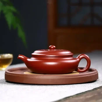 Žalia rūda Purpurinis molinis arbatinukas Raižytas slyvų žiedas Plokščias būgnas Rankų darbo Autentiškas Plačios burnos arbatos puodas Keraminis nešiojamas virdulys