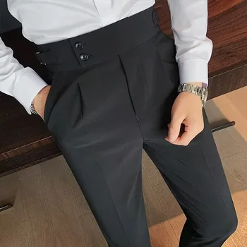 Britų stiliaus rudens naujos tvirtos kelnės aukštu juosmeniu Vyriškos oficialios kelnės 2022 Aukštos kokybės lieknos fit verslo laisvalaikio kostiumo kelnės Hommes